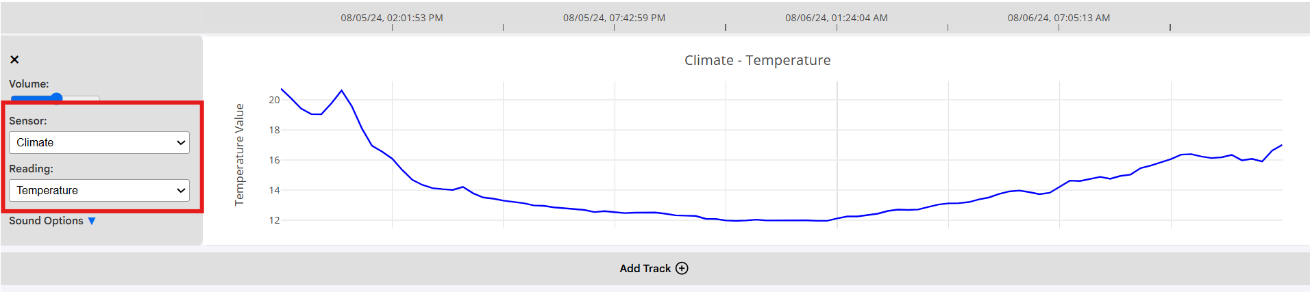user selects sensor and reading